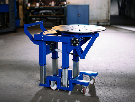 Special Height-Adjustable Welding Table on Casters with Tiltable and Rotatable Work Surface, Adjustable by Cordless Screwdriver