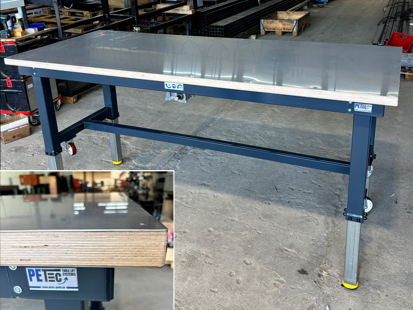 height adjustable working table with stainless steel workinplate